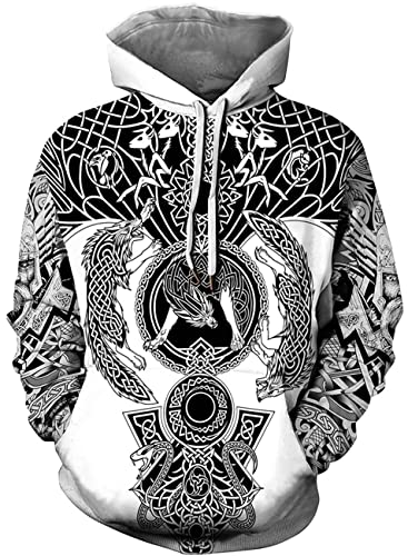 Herren Viking Hoodie Odin Asgard Valhalla Jacke 3D Langarm Sweatshirt Viking Totem Casual Pullover (3XL, Stil 06) von Yanny