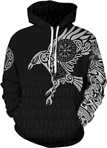 Herren Viking Hoodie Odin Asgard Valhalla Jacke 3D Langarm Sweatshirt Viking Totem Casual Pullover (XS, Stil 01) von Yanny