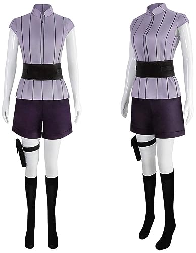 Hinata Hyuga Cosplay Shirt Kurze Socken Gürtel Anime Cosplay Hinata Hyugaüke Kostüm Perücke Outfits (Lila, Medium) von Yanny