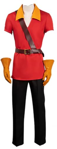 Hunter Gaston Cosplay Jacke Jäger Schönheit und Tier Kostüm Shirt Hose Gürtel Handschuhe Zubehör Halloween Outfit (Red 1, Large) von Yanny
