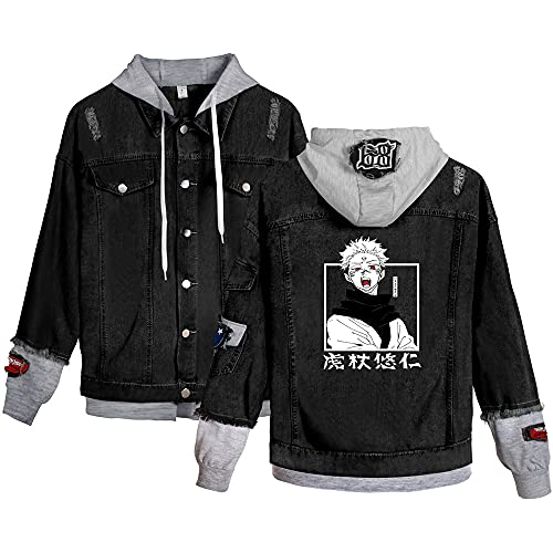 Unisex Jujutsu Kaisen Denim Hoodie Jacken Gojo Satoru Jeansjacke Anime Cosplay Kostüm Damen Herren Mantel Sweatshirt Pullover (Schwarz 7, s) von Yanny