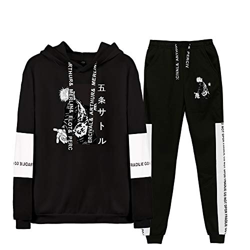 Unisex Jujutsu Kaisen Trainingsanzug Anime Gojo Satoru Hoodies Long Pants 2 Stück Set Mode Casual Hooded Sweatshirt Sportanzug (Schwarz, s) von Yanny