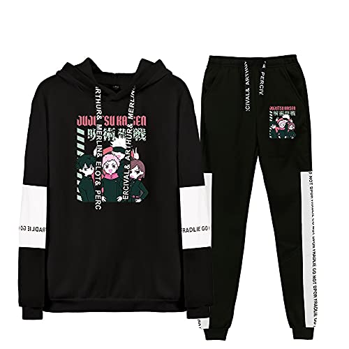 Unisex Jujutsu Kaisen Trainingsanzug Anime Gojo Satoru Hoodies Long Pants 2 Stück Set Mode Casual Hooded Sweatshirt Sportanzug (Schwarz 3, l) von Yanny