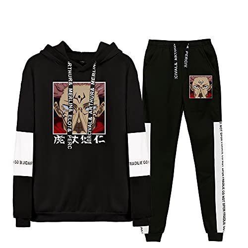 Unisex Jujutsu Kaisen Trainingsanzug Anime Gojo Satoru Hoodies Long Pants 2 Stück Set Mode Casual Hooded Sweatshirt Sportanzug (Schwarz 5, m) von Yanny