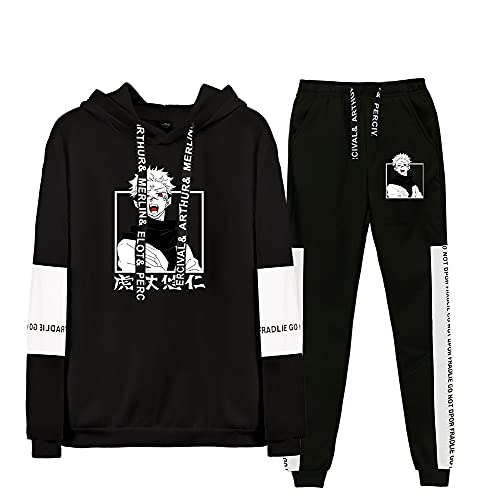 Unisex Jujutsu Kaisen Trainingsanzug Anime Gojo Satoru Hoodies Long Pants 2 Stück Set Mode Casual Hooded Sweatshirt Sportanzug (Schwarz 6, m) von Yanny