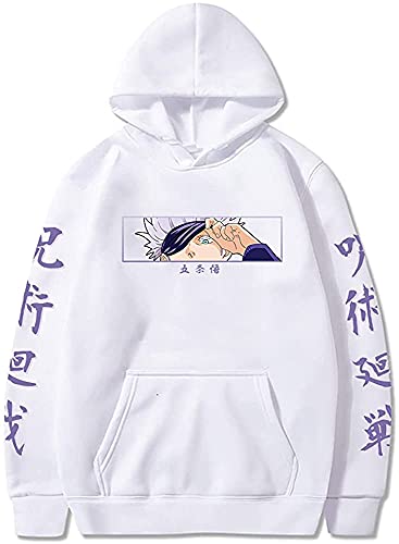 Yanny Anime Jujutsu Kaisen Hoodie Gojo Satoru Yuji Itadori Cosplay Kostüm 3D Kapuzenpullover Pullover Sweatshirt für Frauen Männer (L, B-Weiß 1) von Yanny