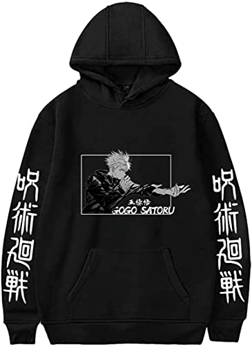 Yanny Anime Jujutsu Kaisen Hoodie Herren Damen Gojo Satoru Pullover Itadori Yuji Kapuzenpullover Freizeit Mode Sweatshirt (3XL, A-Schwarz 3) von Yanny