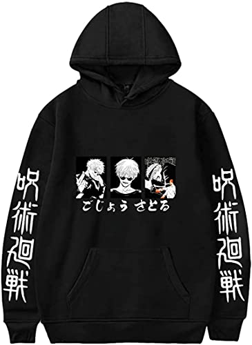 Yanny Anime Jujutsu Kaisen Hoodie Herren Damen Gojo Satoru Pullover Itadori Yuji Kapuzenpullover Freizeit Mode Sweatshirt (S, A-Schwarz 6) von Yanny