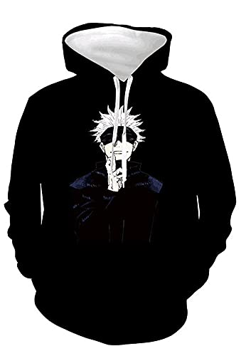 Yanny Anime Jujutsu Kaisen Hoodie Pullover Unisex Satoru Gojo Itadori Yuji Cosplay Kostüm Oberteile Kapuzenpullover Mode Bequem Casual Sweatshirt (L, Schwarz 2) von Yanny