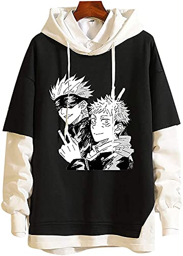 Yanny Anime Jujutsu Kaisen Hoodie Pullover Unisex Satoru Gojo Itadori Yuji Zweiteilige Oberteile Kapuzenpullover Mode Bequem Casual Sweatshirt (3XL, Schwarz 3, 3X_l) von Yanny