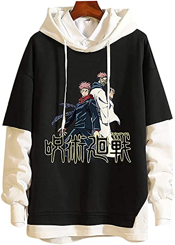 Yanny Anime Jujutsu Kaisen Hoodie Pullover Unisex Satoru Gojo Itadori Yuji Zweiteilige Oberteile Kapuzenpullover Mode Bequem Casual Sweatshirt (L, Schwarz 4, l) von Yanny