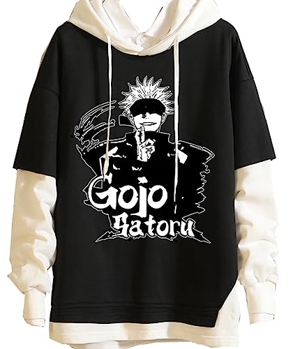 Yanny Anime Jujutsu Kaisen Hoodie Pullover Unisex Satoru Gojo Itadori Yuji Zweiteilige Oberteile Kapuzenpullover Mode Bequem Casual Sweatshirt (M, Schwarz 5, m) von Yanny