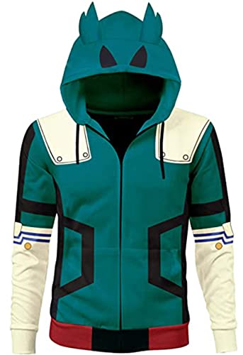 Yanny Herren Damen Academia Hoodie Boku no Hero Izuku Midoriya Jacke 3D Kapuzenpullover Anime Cosplay Zipper Sweatshirts (L, Stil A-1) von Yanny