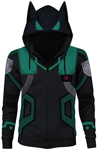 Yanny Herren Damen Academia Hoodie Boku no Hero Izuku Midoriya Jacke 3D Kapuzenpullover Anime Cosplay Zipper Sweatshirts (M, Stil A-2) von Yanny