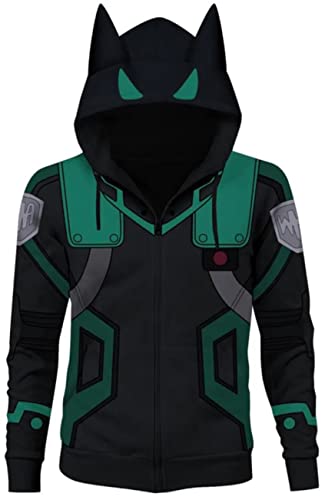 Yanny Herren Damen Academia Hoodie Boku no Hero Izuku Midoriya Jacke 3D Kapuzenpullover Anime Cosplay Zipper Sweatshirts (XXL, Stil A-2) von Yanny