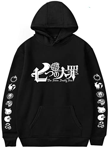 Yanny Herren Damen The Seven Deadly Sins Hoodie Meliodas Kapuzenpullover Anime Hooded Pullover Casual Sweatshirt (3XL, A-Schwarz 1) von Yanny