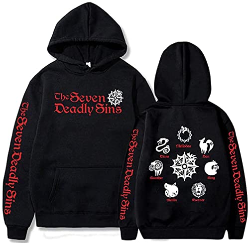 Yanny Herren Damen The Seven Deadly Sins Hoodie Meliodas Kapuzenpullover Anime Hooded Pullover Casual Sweatshirt (L, A-Schwarz 5) von Yanny