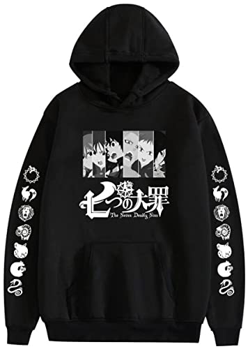 Yanny Herren Damen The Seven Deadly Sins Hoodie Meliodas Kapuzenpullover Anime Hooded Pullover Casual Sweatshirt (XXL, A-Schwarz 3) von Yanny