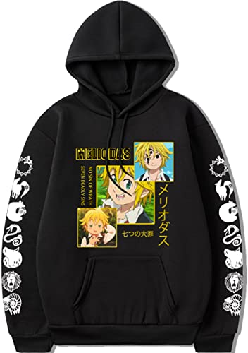 Yanny Herren Damen The Seven Deadly Sins Hoodie Meliodas Kapuzenpullover Anime Hooded Pullover Casual Sweatshirt (XXL, A-Schwarz 4) von Yanny