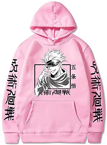 Yanny Jujutsu Kaisen Hoodie Gojo Satoru Cosplay Kostüm Anime Print Kapuzenpullover Pullover Sweatshirt für Frauen Männer (M, Rosa) von Yanny