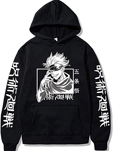 Yanny Jujutsu Kaisen Hoodie Gojo Satoru Cosplay Kostüm Anime Print Kapuzenpullover Pullover Sweatshirt für Frauen Männer (Schwarz, l) von Yanny