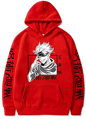 Yanny Jujutsu Kaisen Hoodie Gojo Satoru Cosplay Kostüm Anime Print Kapuzenpullover Pullover Sweatshirt für Frauen Männer (XL, Rot) von Yanny