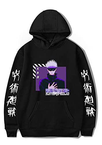 Yanny Jujutsu Kaisen Hoodie Gojo Satoru Halloween Cosplay Pullover Anime Print Sweatshirt Kapuzenpullover für Männer Frauen (Schwarz 2, s) von Yanny