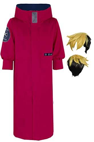 Yanny VASH The Stampede Trenchcoat Trigun VASH Stampede Cosplay Coat Jacket Suit Perücke Halloween Outfit (Rot+Toupet, Small) von Yanny