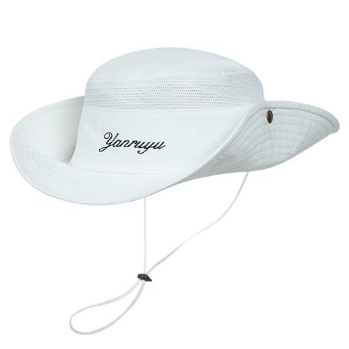 Yanruyu Sonnenhut Damen & Herren Breite Krempe, UV-Schutz Faltbarer Wanderhut, Fischerhut, Gartenhut (DE/NL/SE/PL, Numerisch, 30, 36, Weiß) von Yanruyu