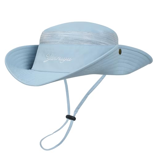 Yanruyu Sonnenhut Damen & Herren Breite Krempe, UV-Schutz Faltbarer Wanderhut, Fischerhut, Gartenhut (DE/NL/SE/PL, Numerisch, 30, 36, blau) von Yanruyu