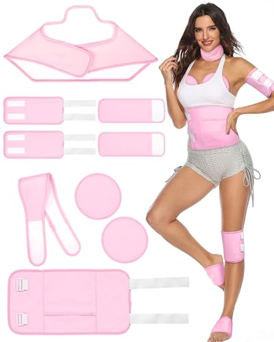 9PCS Castor Oil Pack Wrap Kit, Rizinusöl Packung Wiederverwendbare Organic Pack mit Verstellbaren Riemen für Hals Schulter Brust Taille Knie und Füße, Rizinusölpackung für Frauen (Rosa) von Yansoo