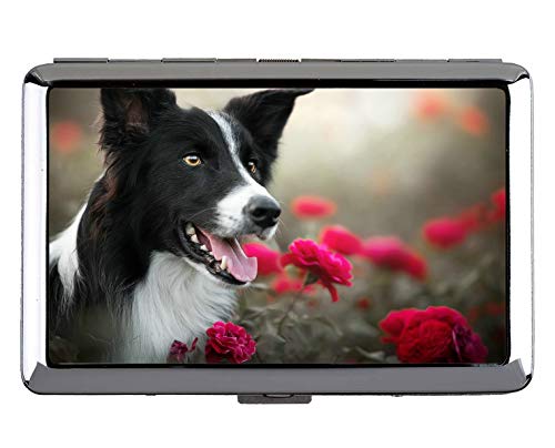 Kreative Aufbewahrungskoffer, Hund Rose Blume Border Collie Business Credit ID-Kartenhalter (King Size) von Yanteng