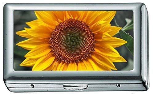 Silber Metall Zigarettenetui, Sonnenblume gelb grün Zigarettenetui/Box, Kreditkartenetui für Frauen Männer von Yanteng