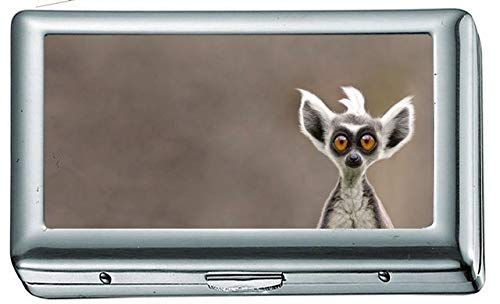 Tier Schnauze Maki niedlichen Augen Humor lustige Zigarettenetui/Box Visitenkartenetui Edelstahlgehäuse Silber Metall Brieftasche Schutz von YENDOSTEEN