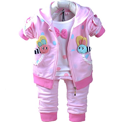 Yao 6M-3Jahre Baby Mädchen Kleidung Set 3 Stück Langärmliges T-Shirt Hoodie Jacke und Hose(Rosa,2-3Jahre) von Yao