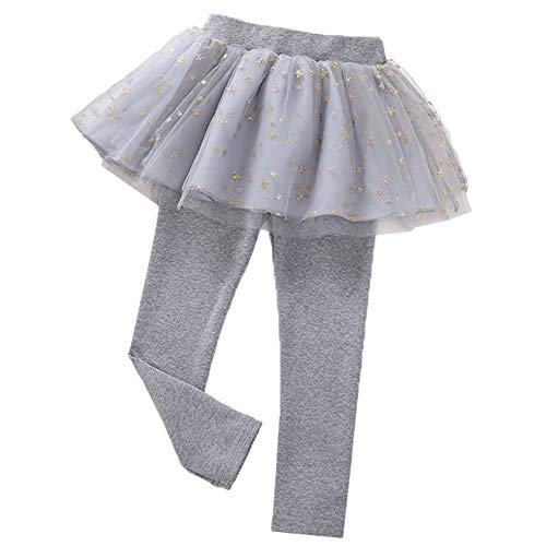 Yao 2-8 Jahre Fußlose Leggings für kleine Mädchen mit Tutu Ruffle Twinkle Star Rock Stretchiger Baumwollhosenrock (Grau, 6J) von Yao