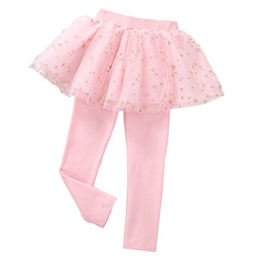 Yao 2-8 Jahre Fußlose Leggings für kleine Mädchen mit Tutu Ruffle Twinkle Star Rock Stretchiger Baumwollhosenrock(Rosa, 4J) von Yao