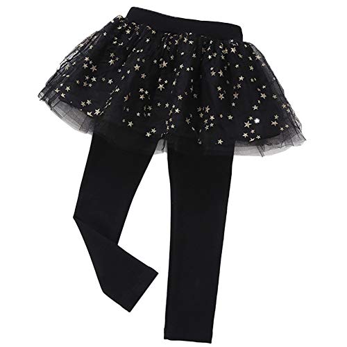 Yao 2-8 Jahre Fußlose Leggings für kleine Mädchen mit Tutu Ruffle Twinkle Star Rock Stretchiger Baumwollhosenrock(Schwarz, 5J) von Yao