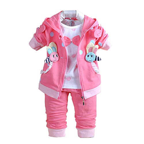 Yao 6M-3Jahre Baby Mädchen Kleidung Set 3 Stück Langärmliges T-Shirt Hoodie Jacke und Hose (Heiß Rosa, 2-3J) von Yao