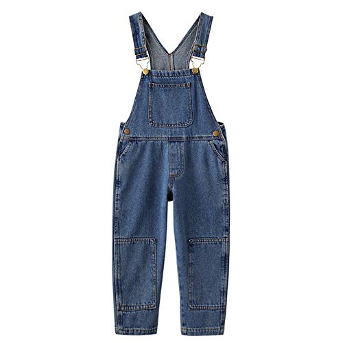 Yao 3-12Jahre Mädchen Jumpsuit & Strampler Big Kid Lätzchen Overalls Blau Verstellbare Gürtel Jeanshose (Dunkelblau, 4-5J) von Yao