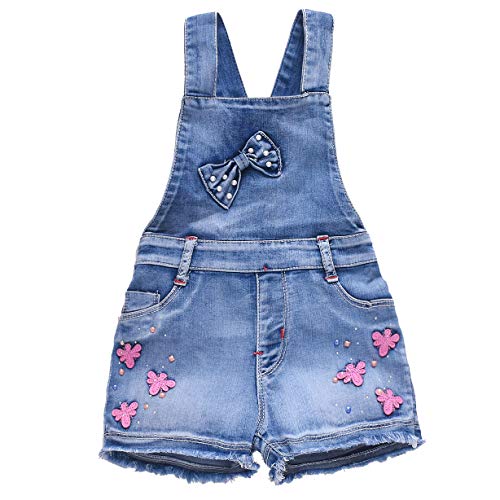 Yao 3J-7J kleine Mädchen Baumwolle Libelle Denim Farbe Paillettenhose Lätzchen Blau Verstellbare Gürt Hosenträger Strampler(4J, Libelle) von Yao