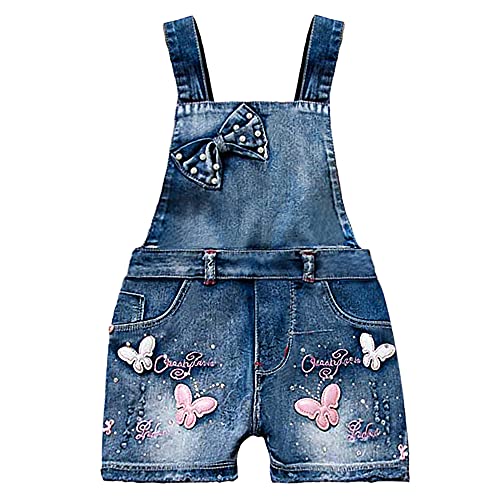 Yao 3J-8J kleine Mädchen Baumwolle Schmetterling Denim Pailletten Latzhose Strampler (3J,Schmetterling) von Yao