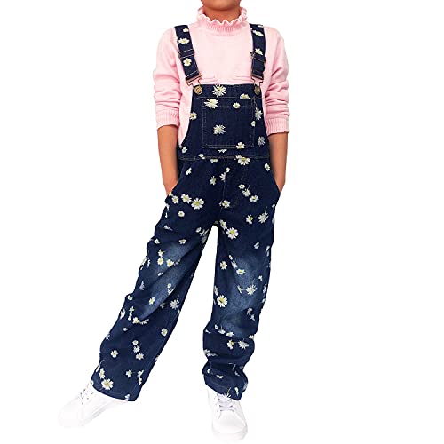Yao 5-13Jahre Kleine Mädchen Overalls bestickter Blume Rompers Straight Pants blau Denim Jumpsuits (Blume,11-12Jahre) von Yao
