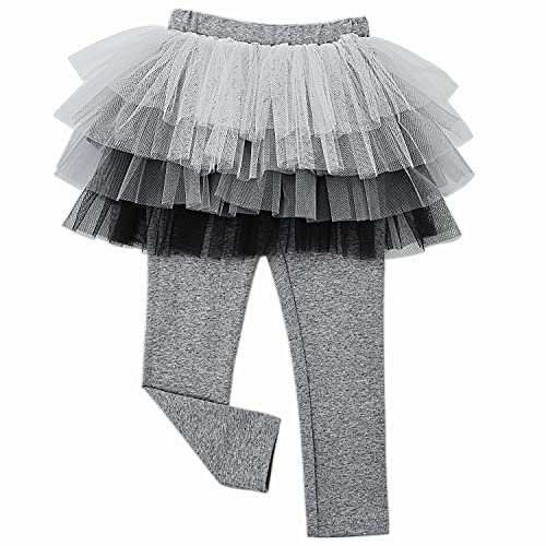 Yao Fußlose Leggings für kleine Mädchen mit Tutu Ruffle Twinkle Faltenrock Stretchiger Baumwoll Hosenrock (Plissee-Grau, 2J) von Yao