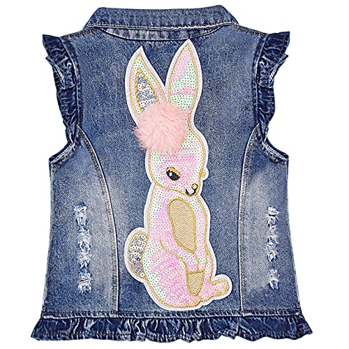 Yao Kleine Mädchen Jeans Weste Frühling Herbst Pailletten Hasen Weste Mantel (Hase, 1-2 Jahre) von Yao