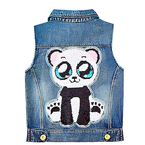 Yao Mädchen Denim Weste Frühling Herbst Pailletten Weste Mantel (Panda, 2-3 Jahre) von Yao