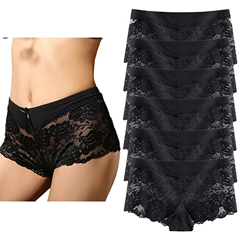 YaoKing Damen Unterwäsche Regular & Plus Size Panties Sexy Spitze Boyshort Hipster Cheeky Panty- 6 Stück, 6 Stück schwarz, 4XL von YaoKing