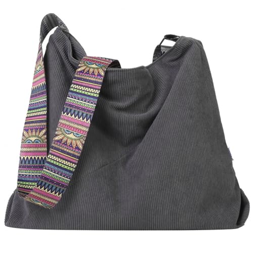 Cord-Einkaufstasche, böhmischer Style Crossbody-Einkaufstasche mit Reißverschluss-Patch-Beutel, Anti-Diebstahl-Mehrzweck-Einkaufstasche für Frauen und Männer Arbeit täglich Gebrauch, Cord-Tasche Tasc von Yaoliucp