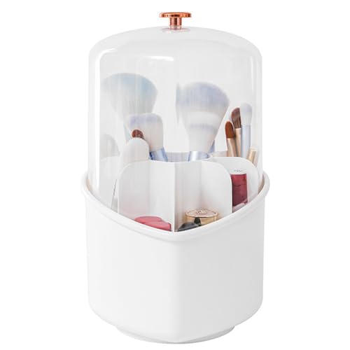 Make -up -Bürstenhalter mit staubdichtem klarem Deckel rotierender Make -up -Organizer herzförmiger Eitelkeit Organizer mit abnehmbaren 7 Schläfen Caddy Make -up Pinselbecher weiß, Make -up -Bürstenh von Yaoliucp