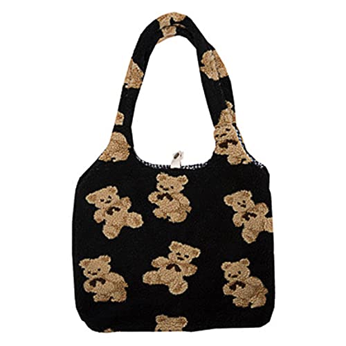 Yaoliucp Flauschige Umhängetaschen Frauen weicher süßes Bären Schulter -Tasche Große Lamm Handtasche schwarze, flauschige Umhängetaschen von Yaoliucp